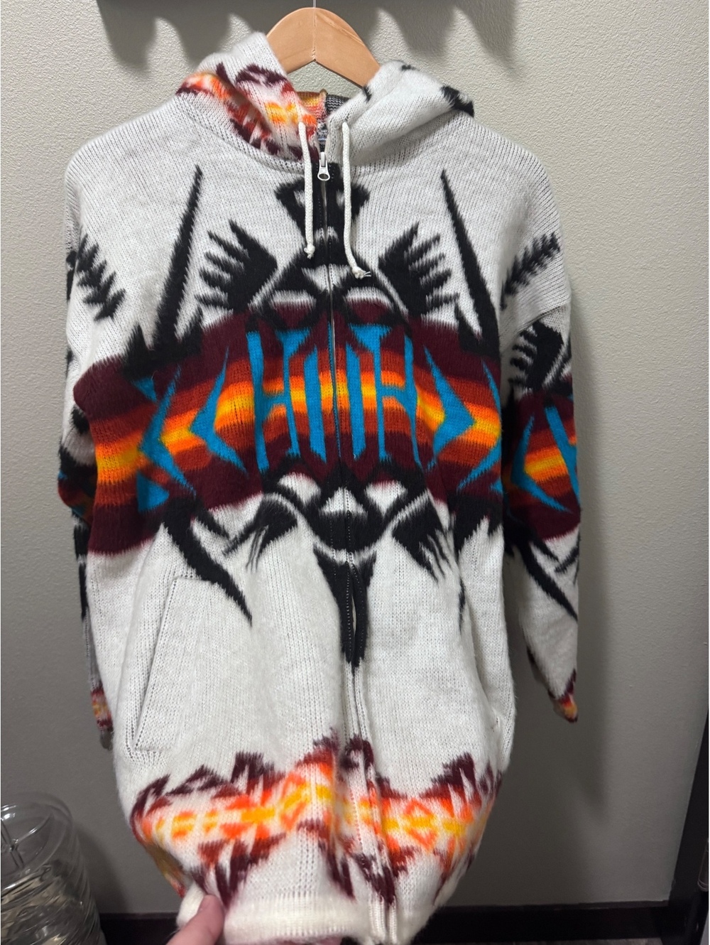 Artesanias Tuntaquimba Wool Zip Hoodie Large Handmade Ecuador Geometric